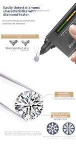 Detail of round moissanite brilliant cut showing 58 facets with hearts and arrows effect