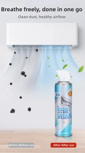 Close-up of 520ml air conditioner cleaner spray with effective foam for deep dirt removal