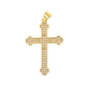 Golden cross pendant with micro-pave cubic zirconia crystals for religious jewelry DIY