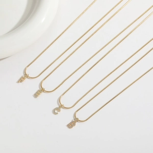14k gold plated flat snake chain necklace with sparkling zircon initial letter pendants