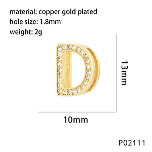 Detailed view of cubic zirconia letter D pendant with measurements 13mm by 10mm