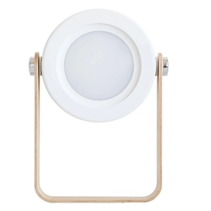Portable white telescopic folding lantern light with light wood handle on white background