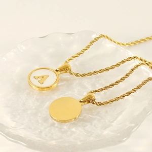 Exquisite 18k gold plated stainless steel round letter A pendant necklace with twist chain