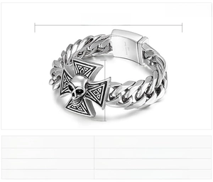 Detailed size specifications for punk stainless steel skull and cross bracelet