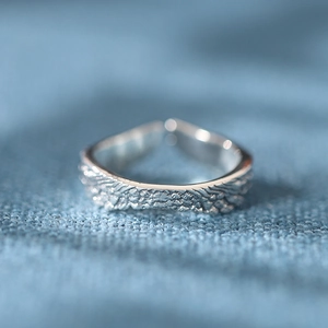 Vintage silver angel wing open ring with detailed feather texture for men and women