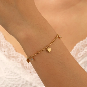 Bracelet Charme Coeur Élégant Acier Inoxydable Plaqué Or 18K Chaîne À Billes Zircon Bijoux Femmes