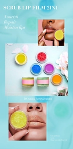 Macro detail of the creamy lip scrub texture showing fine particles for exfoliation