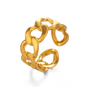 Bague chaîne minimaliste en acier inoxydable plaqué or 18K avec finition haute brillance