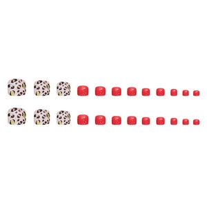 24pcs burgundy and leopard print press-on toenails set with shimmering glitter finish