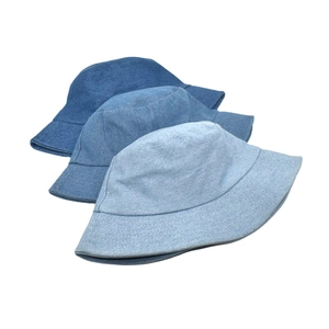 Minimalist denim bucket hats in three shades of blue for vintage casual sun protection