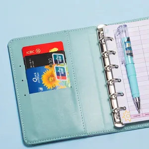 A7 mint green PU leather budget binder with card slots, 6-ring binder, and money planner sheets