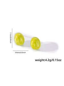 Detailed view of light green marble titanium stud earrings with dimensions and weight