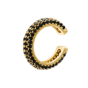 Minimalist 18K gold plated ear cuff with micro-pave black cubic zirconia stones