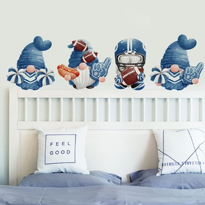 Self-adhesive American football gnome wall decals set for bedroom decor in watercolor style