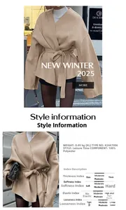 Spécifications détaillées du tissu et guide des tailles pour veste blazer élégante
