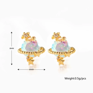 Detailed macro view showing the 8mm dimensions and 18K gold plated planet stud earring