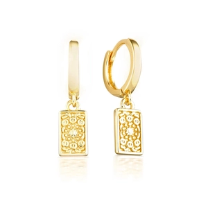 Elegant s925 silver needle vintage gold hoop earrings with rectangular embossed charms