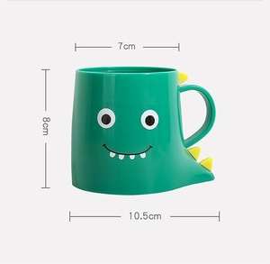 Detailed dimensions of green cartoon dinosaur mug showing 8cm height and 7cm width