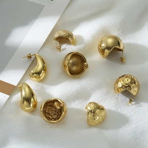 Hammered Geometric Earrings Gold Plated Stainless Steel Waterproof Rustproof Fashion Commuting Jewelry Women