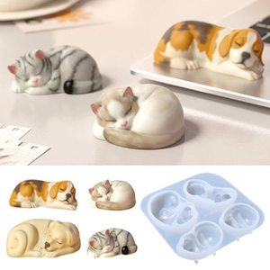 DIY silicone mold for creating four different sleeping dog and cat resin ornaments