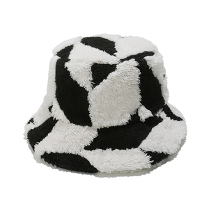 Chapeau bob d'hiver en peluche à motif géométrique noir et blanc et texture épaisse