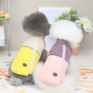 Winter padded dog vest with zipper closure and reflective stripes for small dogs