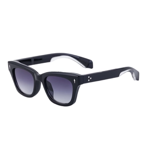 Polarized sports sunglasses with black acetate frame and purple gradient lenses