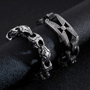 Retro gothic cross and star pattern stainless steel heavy metal bracelets for men