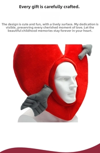 Detailed view of soft red heart plush headgear for Valentine's party with hand decor