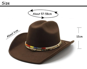Brauner Western-Cowboyhut mit Maßangaben: 57-58 cm Umfang und 9 cm Krempe