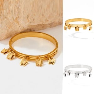 Multi Layer Stainless Steel Bracelet With Frosted Butterfly Pendants Elegant Gold Tone Bangle For Women Fashion Jewelry