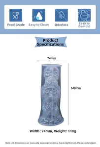 Detailed dimensions of a triple skull silicone mold for Halloween candle making 148x74mm