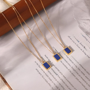 Vintage lapis lazuli square pendant necklace in 18K gold plated stainless steel