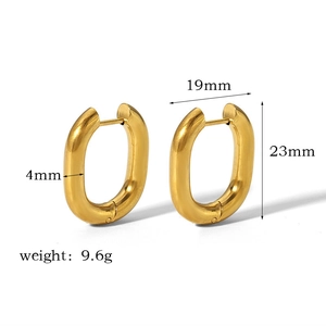 Detail showing 4mm wide oval gold earrings with exact measurements and dimensions