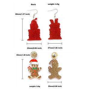 Glitter acrylic gingerbread man and chimney stud earrings for women in Christmas theme