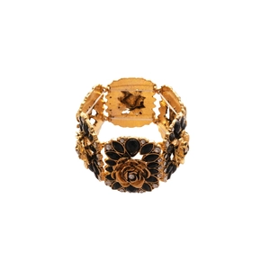 Vintage gold bracelet featuring black rose petals and sparkling crystal rhinestones
