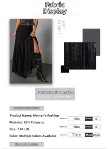 Close-up of black lace midi skirt fabric showing floral embroidery and side slit detail
