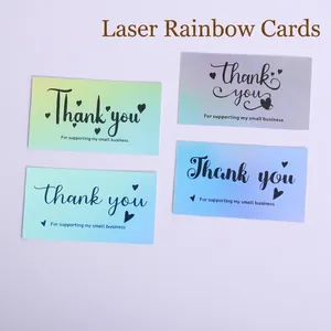 Holographic Thank You For Supporting My Small Business Cards Laser Rainbow Heart Design Appreciation Gift Tags For Customers