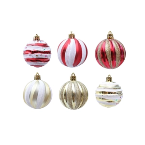 Set di 6 palline di Natale da 6 cm con motivi glitterati rossi, oro e bianchi per l'albero