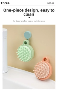 Détail de la brosse de massage du cuir chevelu en silicone avec picots et crochet