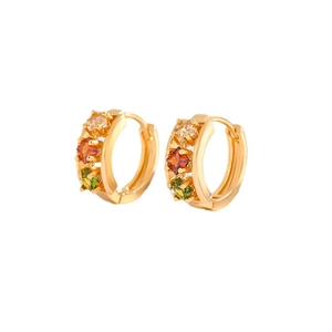 Elegantes pendientes de aro chapados en oro con brillantes circonitas de colores cuadrados