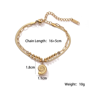 Double-layer 18K gold plated stainless steel bracelet with conch pendant size measurements