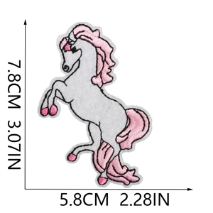 Detailed embroidery texture of unicorn patch with size 7.8cm x 5.8cm on white background