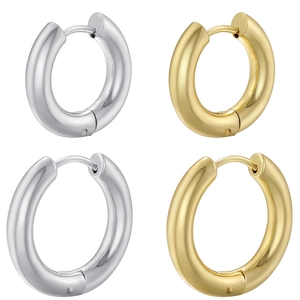 Chunky Hoop Earrings For Women Minimalist Round Wire Copper 18K Gold Plated Simple Fashion Commute Jewelry Polished