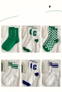 Collage of checkered and striped athletic mid-calf socks in retro college style