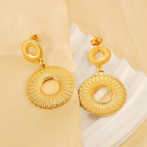 Luxurious 18K gold plated stainless steel double hoop earrings with radiant texture finish