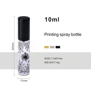 Flacone per profumo da 10ml in vetro con stampa a foglia e tappo spray nero