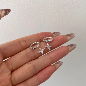 Elegant S925 sterling silver hoop earrings with marquise stone clover flower charms