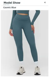 Cosmic Blue yoga set featuring high-waist leggings and long sleeve cropped top for fitness