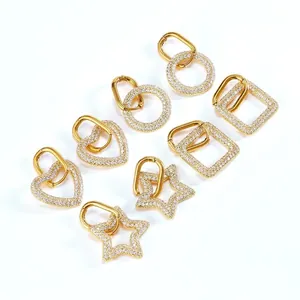Geometric Heart Star Round Square Dangle Earrings With Stainless Steel Loop And Cubic Zirconia Inlaid Copper Pendant Fashion Jewelry For Women